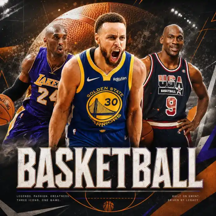 美國職籃 NBA示意圖，呈現籃球等知名球員