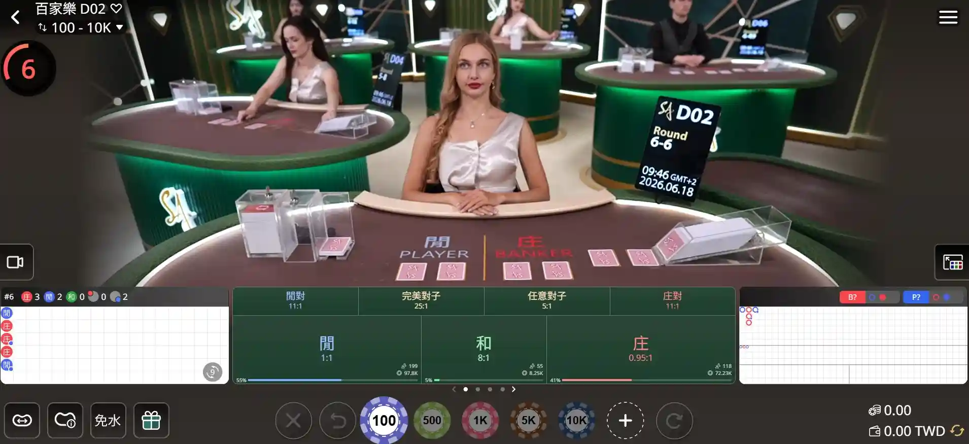SA百家樂遊戲畫面